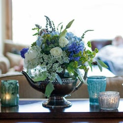 Petals of Provence - One of our wedding arrangements - in my mother's vintage teapot!
