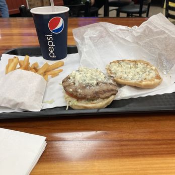 Burger Barn - Blue Cheese Burger with fries and a drink. - Burgers Near Me - Camarillo, California Burger Barn - Blue Cheese Burger with fries and a drink. - Burgers Near Me - Camarillo, California