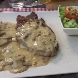 Chez Betty - Adrennes pork with mushroom cream sauce.