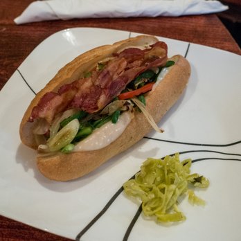 The Flying Pig - Hot dog with bacon, cheese, banana peppers. Yum! - Sandwiches Near Me - San Francisco, California