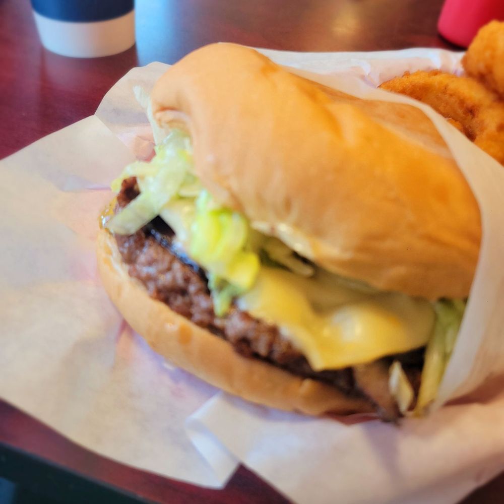 J's Burgers - Mushroom Burger with onion rings - Burgers Near Me - Paso Robles, California J's Burgers - Mushroom Burger with onion rings - Burgers Near Me - Paso Robles, California
