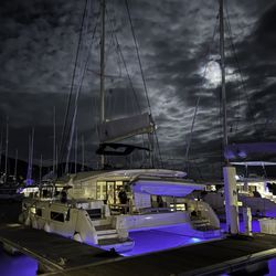 Joyride Charters - A full moon over our docked yacht.
