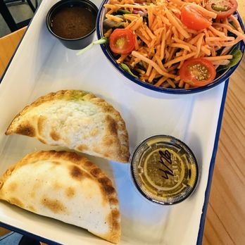 Willy's Empanada House - 2 empanada combo plate with salad  Green chile chicken and spicy beef and potato 4/2026 - Empanadas Near Me - Sedona, Arizona