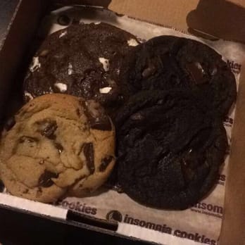 Insomnia Cookies - S'more cookie, traditional chocolate chip, and two double chocolate chip cookies - Desserts Near Me - Atlanta, Georgia Insomnia Cookies - S'more cookie, traditional chocolate chip, and two double chocolate chip cookies - Desserts Near Me - Atlanta, Georgia
