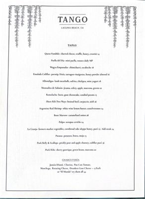 Menu photo 1 Tango Laguna Beach, CA