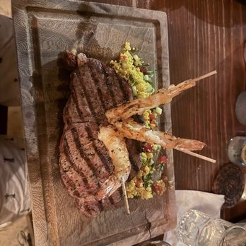 Restaurante El Nene - Surf and Turf, Tender rib eye steak with well seasoned shrimp. Absolutely amazing. - Mexican Near Me - Puerto Escondido, OAX