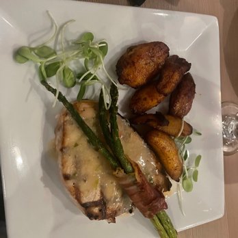 Cayo Blanco - GRILLED SWORD FISH FILET SERVED WITH ARTISAN BUTTER & PANCETTA ASPARAGUS and sweet plantain - Seafood Near Me - San Juan, Puerto Rico Cayo Blanco - GRILLED SWORD FISH FILET SERVED WITH ARTISAN BUTTER & PANCETTA ASPARAGUS and sweet plantain - Seafood Near Me - San Juan, Puerto Rico