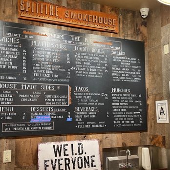 Moab Spitfire Smokehouse - a menu on the wall - Barbeque Near Me - Moab, Utah
