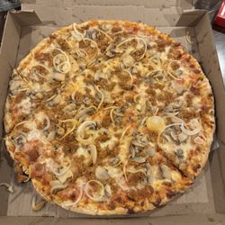 Franco's Pizza - Large onion, sausage and shrooms