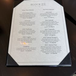 Block 21 Winery - 7/26/25 menu
