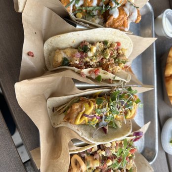 Velvet Taco - #3 Spicy Tikka Chicken #17 Mexi-Cali Shrimp #16 Fish n' Chips #6.5 Beer Battered Cauliflower - New American Near Me - Grapevine, Texas