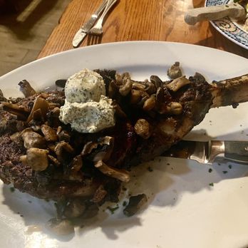 Stage Coach Grille - 50oz Tomahawk Steak with grilled mushrooms - Seafood Near Me - La Verkin, Utah Stage Coach Grille - 50oz Tomahawk Steak with grilled mushrooms - Seafood Near Me - La Verkin, Utah
