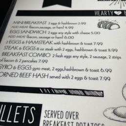 a menu for breakfast potatoes and eggs