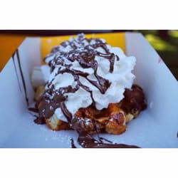 Wafels & Dinges - Amazing waffle strawberry banana whipped cream and chocolate syrup