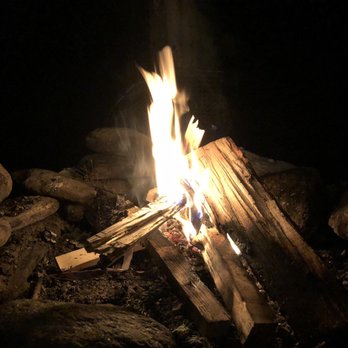 Brewster River Campground - Fire pit at the cabin. Wood available for small fee - Campgrounds Near Me - Cambridge, Vermont