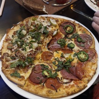 Wildfire Public House - 1/2 Italiano Pizza and 1/2 Bacon Pickle Pizza - Breakfast & Brunch Near Me - Modesto, California Wildfire Public House - 1/2 Italiano Pizza and 1/2 Bacon Pickle Pizza - Breakfast & Brunch Near Me - Modesto, California