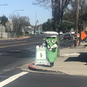 Mr. Pickle's Sandwich Shop - The cute mascot out in front dancing! - Sandwiches Near Me - Concord, California