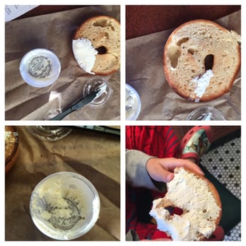 Einstein Bros. Bagels - This is how much the cream cheese covers for the toasted bagel... - Bagels Near Me - Pasadena, California Einstein Bros. Bagels - This is how much the cream cheese covers for the toasted bagel... - Bagels Near Me - Pasadena, California