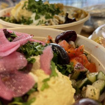 Simone's Kitchen - Falafel Mezza Bowl (front) Chicken Shawarma (back) - Mediterranean Near Me - Schenectady, New York