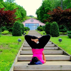 YogaMedley - Hanging out at the steps in a variation of shoulder stand