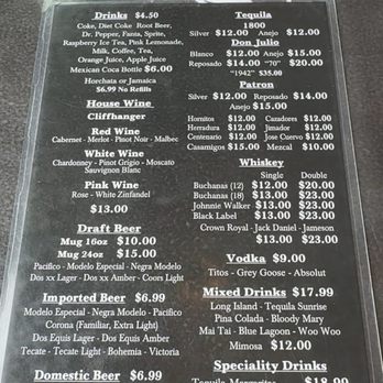 Hortencias At The Cliffhanger - Drink menu - Mexican Near Me - Crestline, California