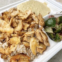 Spicy Chicken Shawarma Rice Plate Hummus Side Fattoush