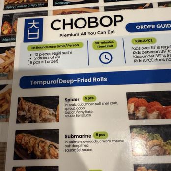 Chobop - said we're limited to 10pc of nigiri for the 1st round and unli for the 2nd/3rd, then said we are only allowed 10pc per person/round - Sushi Bars Near Me - Costa Mesa, California