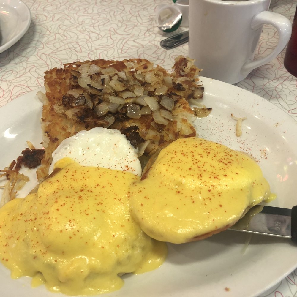 Chase's Diner - Eggs Benedict with hash browns and onions - Diners Near Me - Chandler, Arizona Chase's Diner - Eggs Benedict with hash browns and onions - Diners Near Me - Chandler, Arizona