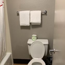 Red Roof Inn Santa Ana - Toilet and bathroom towels.