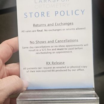 Larkspur Landing Optometry - The refund policy. I was not reading all of the signs and everything that they had going on at their desks. I was trying to buy glasses. - Optometrists Near Me - Corte Madera, California
