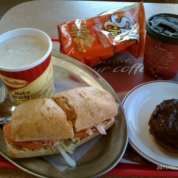 Tim Hortons - Chicken salad sandwich, Potato Bacon soup, Decaf coffee, chips, Creme filled donut.  Love Tim Hortons! - Bakeries Near Me - Port Huron, Michigan
