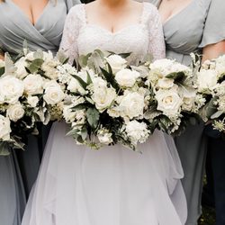 Abloom - White flowers and greenery bridal party flowers