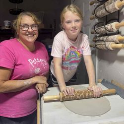 Mimi’s Mud - Amy Meese and pottery student. Millie built a heart plate with strawberries texture. It will be fun to paint.