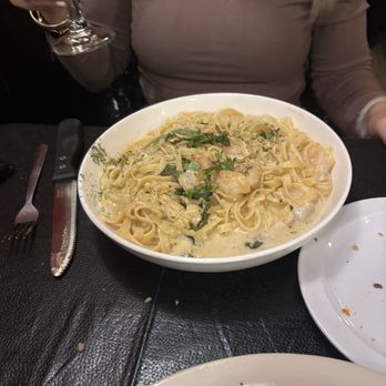 Corleone's Trattoria - D- Fettuccine Alfredo with Shrimp - Italian Near Me - Savannah, Georgia