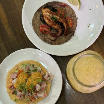 Holbox - Taco De Pulpo En Su Tinta Kanpachi & Uni Tostada - Latin American Near Me - Los Angeles, California