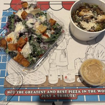 Tribute Pizza - I kale, I saw, I conquered salad with the roasted garlic Brussels sprouts - Pizza Near Me - San Diego, California