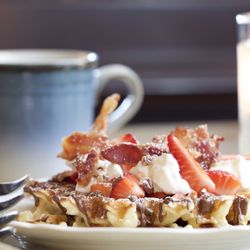 The Fig And The Pheasant - Strawberry Waffle with Maple Syrup, Hazelnut Chocolate, and Bacon Shards