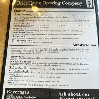 BrickHaven Brewing - Menu side 2 - Breweries Near Me - Grand Ledge, Michigan