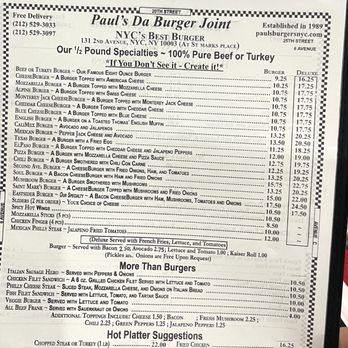 Paul's Da Burger Joint - Options - Burgers Near Me - New York, New York Paul's Da Burger Joint - Options - Burgers Near Me - New York, New York