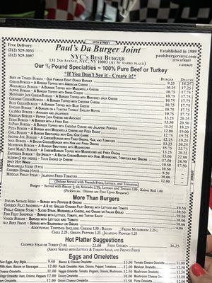 Menu photo 1 Paul's Da Burger Joint New York, NY Menu photo 1 Paul's Da Burger Joint New York, NY