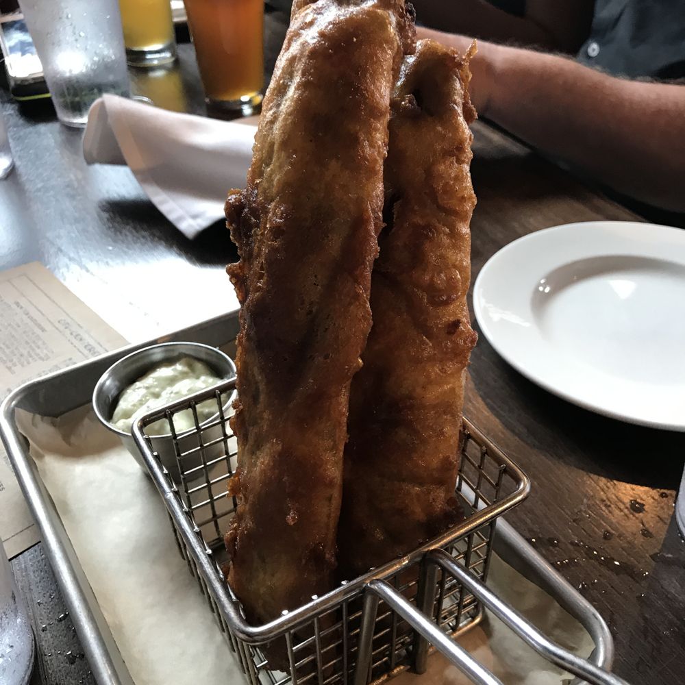 Dogfish Head Brewings & Eats - Fried pickle spears - American Near Me - Rehoboth Beach, Delaware Dogfish Head Brewings & Eats - Fried pickle spears - American Near Me - Rehoboth Beach, Delaware