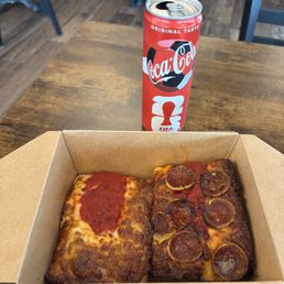 One slice of cheese, one slice of pepperoni