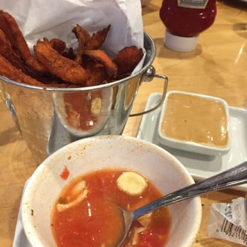 Rincon Brewery - Half eaten macaroni, tomato, and chicken soup w/ sweet potato fries w/ a side of chipotle aioli #rinconbrewery - Breweries Near Me - Carpinteria, California Rincon Brewery - Half eaten macaroni, tomato, and chicken soup w/ sweet potato fries w/ a side of chipotle aioli #rinconbrewery - Breweries Near Me - Carpinteria, California
