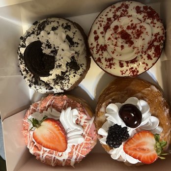 Knead Donuts - Cookies and Cream, Red Velvet, Strawberry Crunch, and Berry Kronut. - Donuts Near Me - Cerritos, California