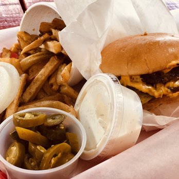 Tornado Burger - #2 Double meat cheeseburger with fries and jalapeños and ranch added. $9.04 - Burgers Near Me - Stafford, Texas Tornado Burger - #2 Double meat cheeseburger with fries and jalapeños and ranch added. $9.04 - Burgers Near Me - Stafford, Texas