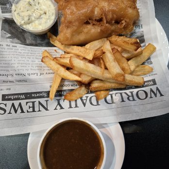 The Codfather - It's hard to show scale in this photo but that is actually a massive piece of fried cod alongside piping hot fries, tartar sauce and gravy. - Fish & Chips Near Me - Henderson, Nevada