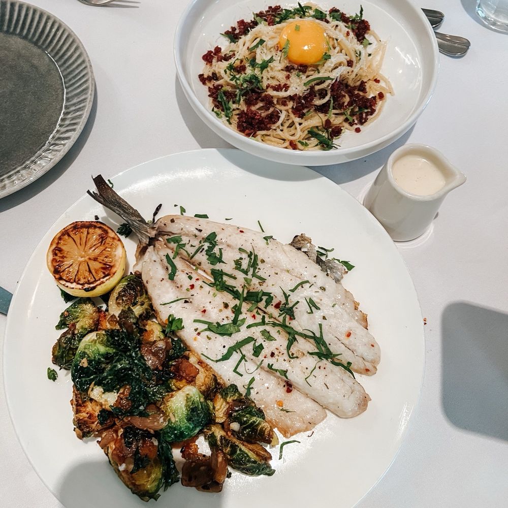 Graffiti Raw - Branzino and Spaghetti Carbonara - Seafood Near Me - Houston, Texas