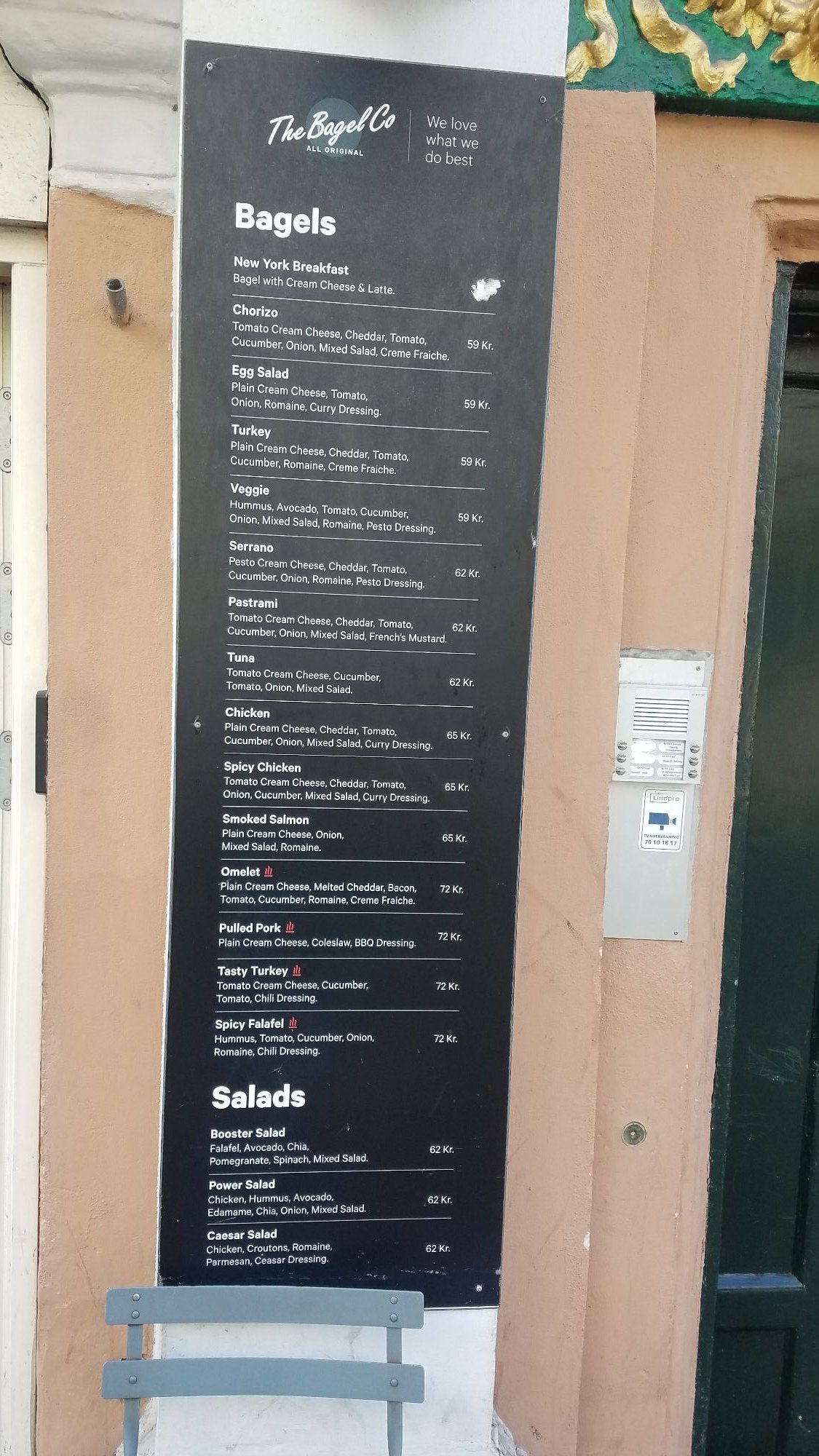 The Bagel Co - Menu on the outside - menu - Bagels Near Me - Copenhagen, 84 The Bagel Co - Menu on the outside - menu - Bagels Near Me - Copenhagen, 84