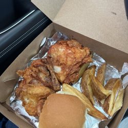 Barrel Drive In - Chicken dinner with steak fries, missing the potato salad