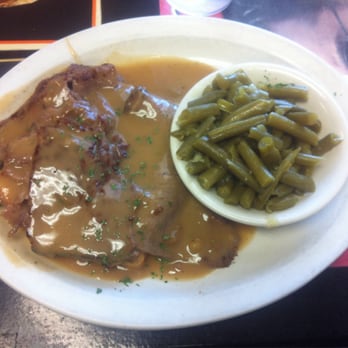 Louis' Grille - Open faced roast beef (Fridays) with green beans and DUH fried squash ( with ranch ) out of the shot. Soooooo good. - Diners Near Me - Harrisburg, North Carolina